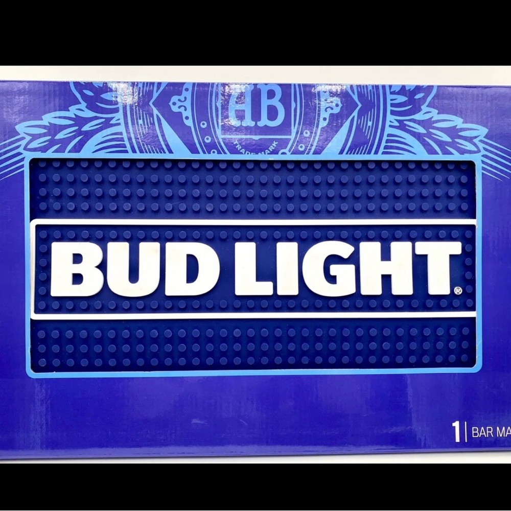 BUD LIGHT Beer Large Rubber Bar Mat 12 X 18 New In Box Collectible Man Cave